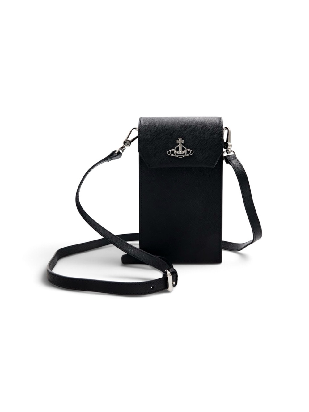 Vivienne Westwood Black Leather Crossbody Phone Pouch with Orb Emblem